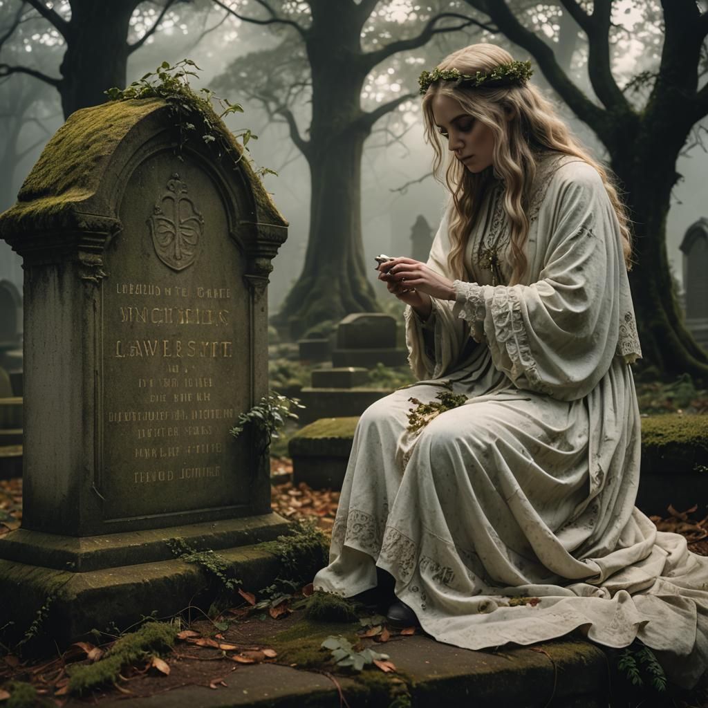 Ethereal Victorian Ghost in Gothic Cemetery