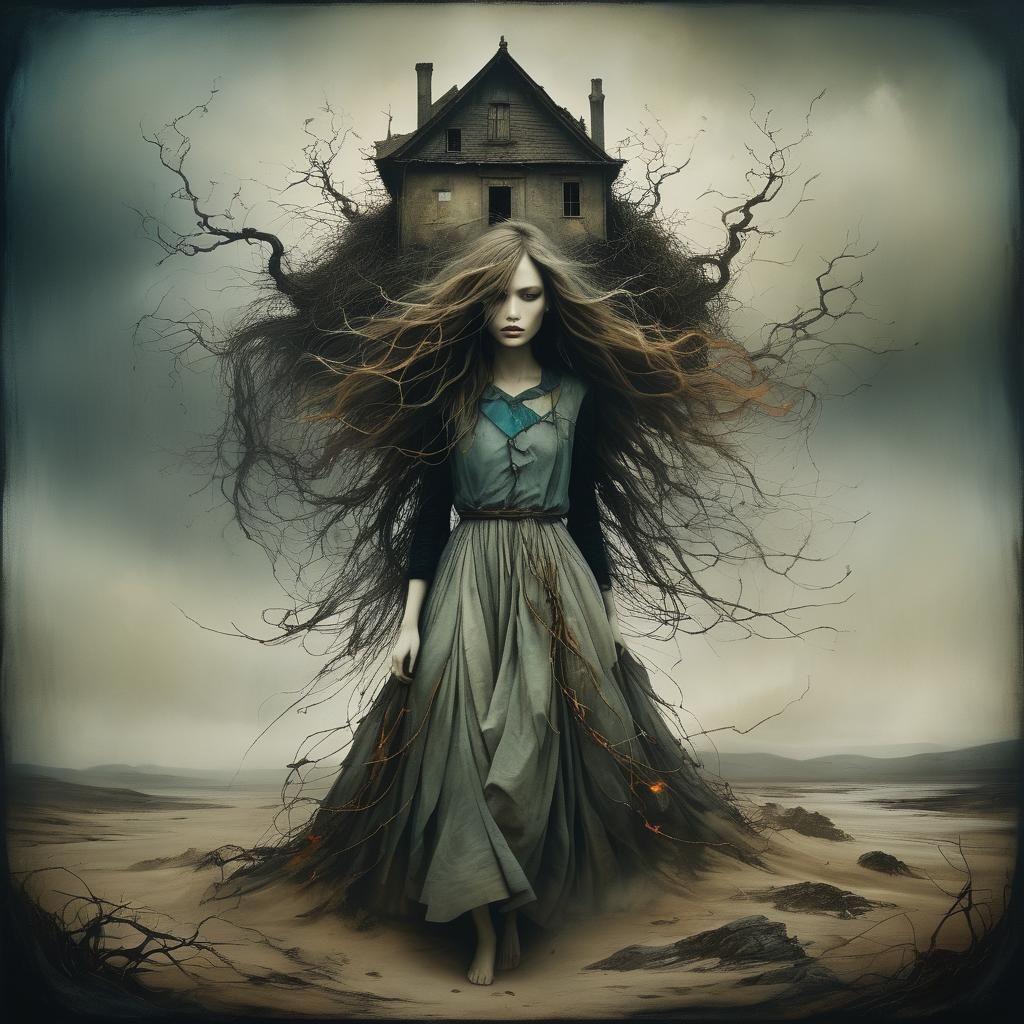 Surreal House Beyond Tor, Dreamlike Painting