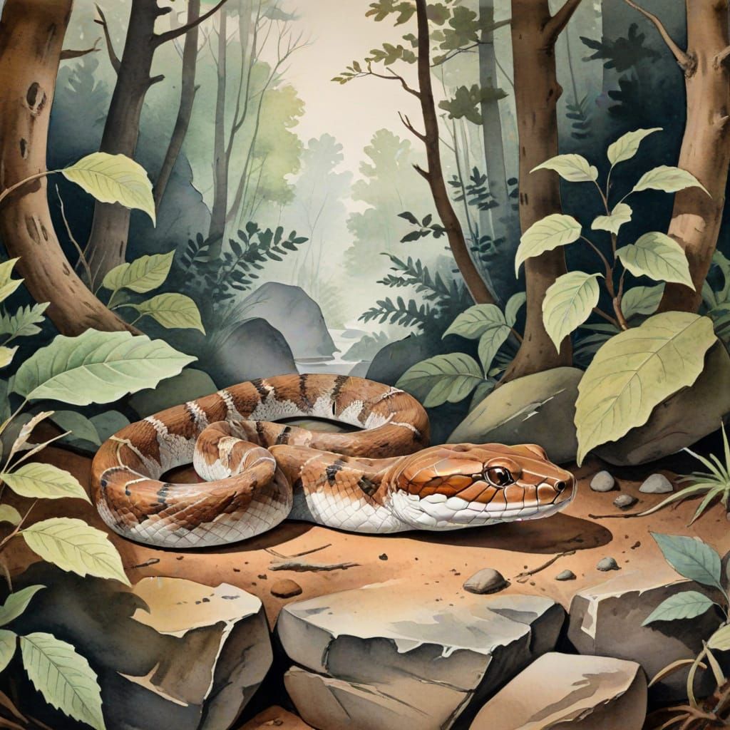 Eastern Copperhead in Rocky Forest: Wildlife Illustration