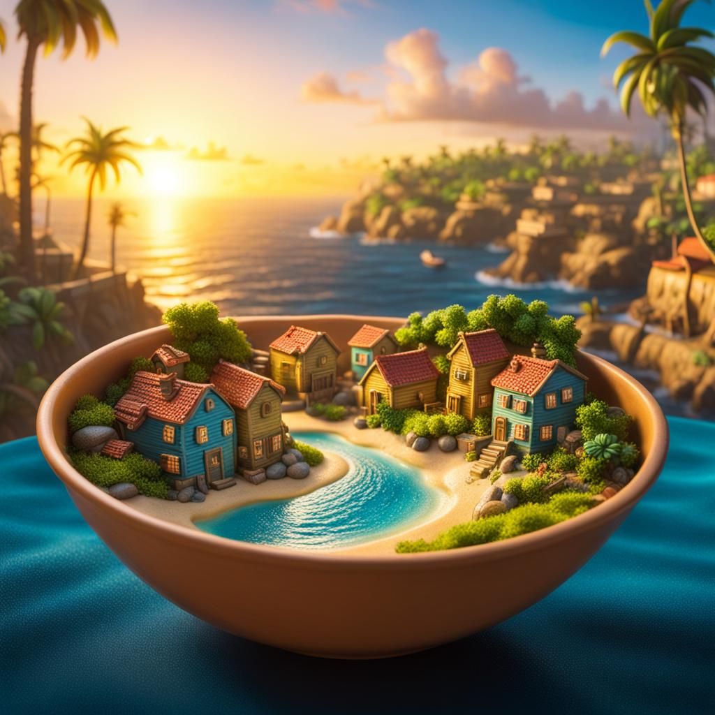 Ultrarealistic Bikini Bottom Village at Sunset