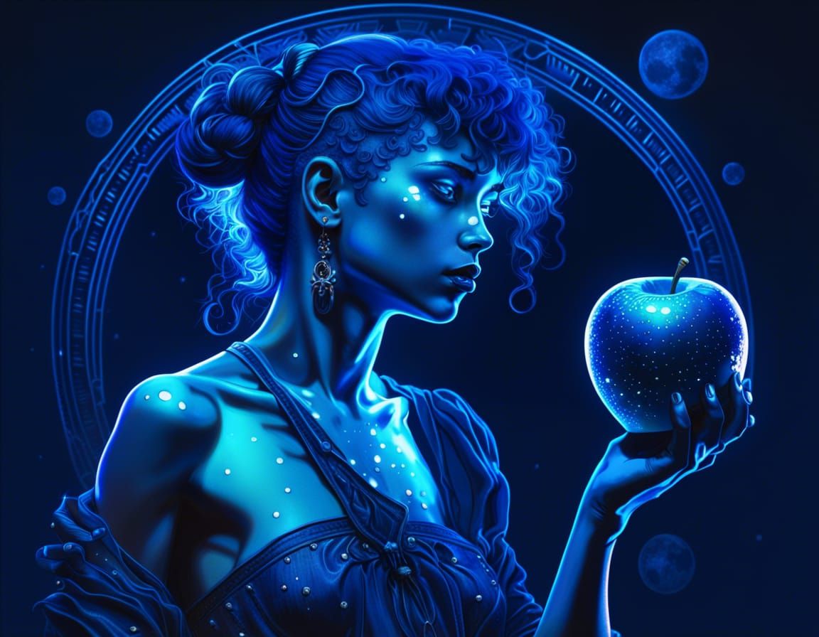 Art Nouveau Punk Woman Picking Moon Apples
