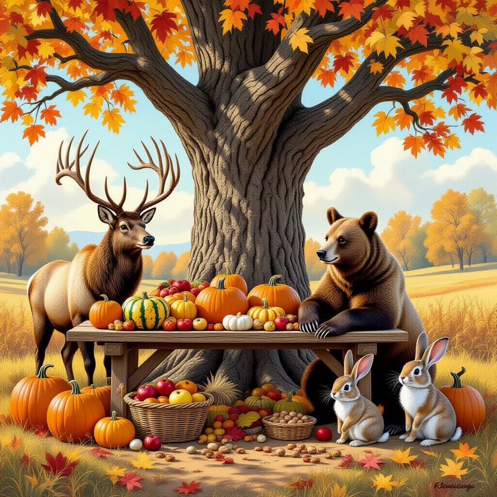 Whimsical Autumn Harvest Feast with Woodland Friends