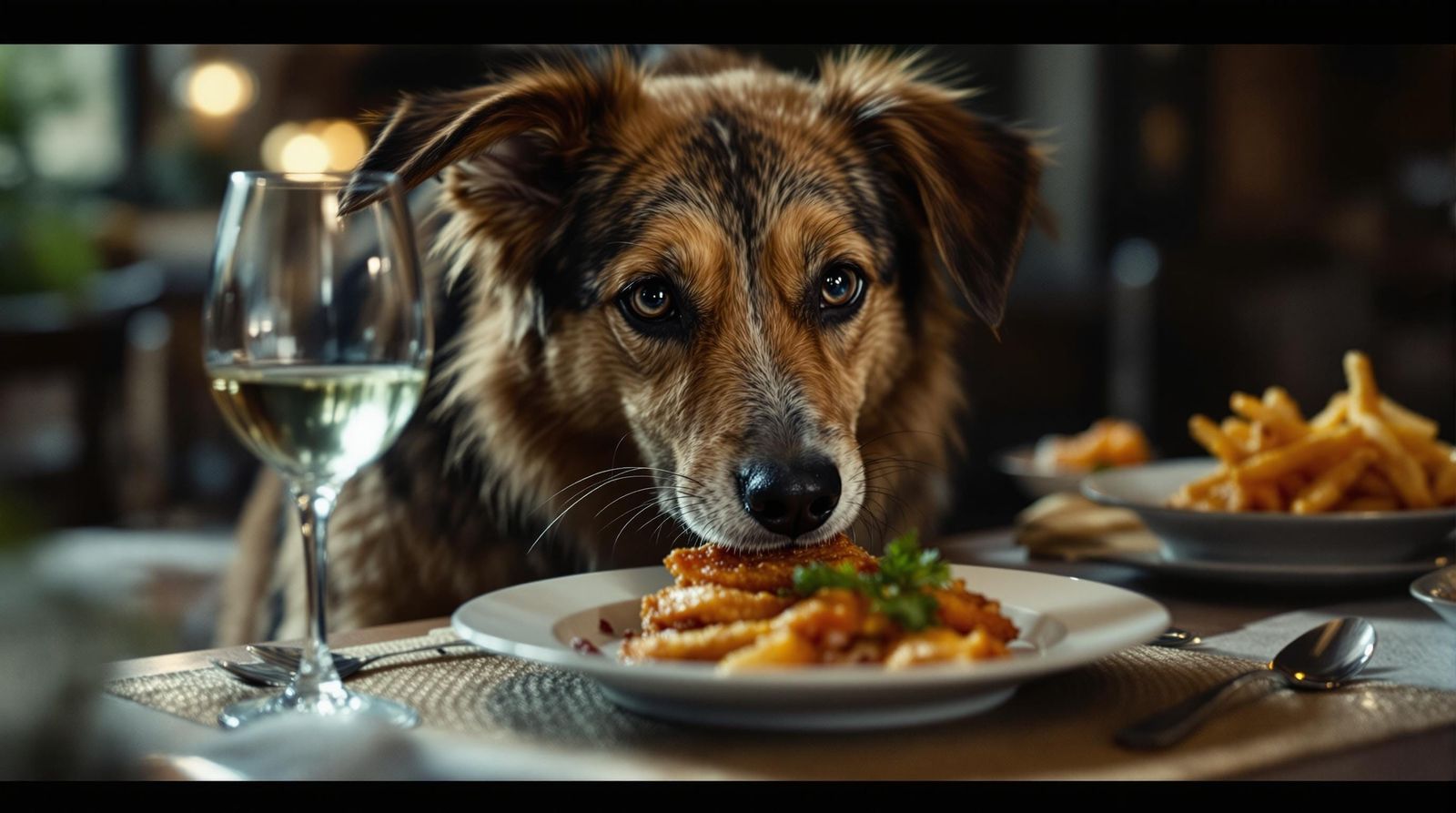 Elegant Canine Dines in Cinematic Still