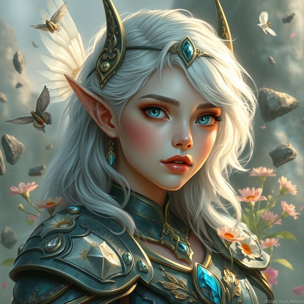Beautiful Elf in Fluorite Armor: Digital Fantasy Art