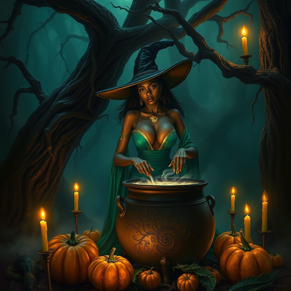 Enchanted African Sorceress Confronts Dark Forest