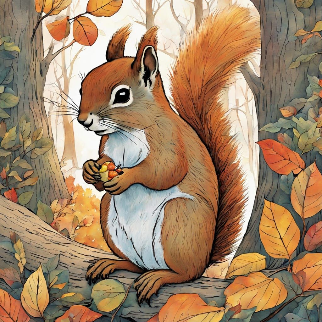 Squirrel in Whimsical Forest, Inspired by Classic Children's...