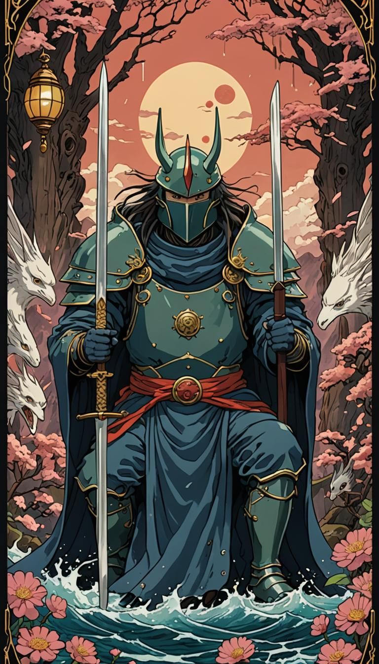 King of Swords Tarot in Studio Ghibli Style