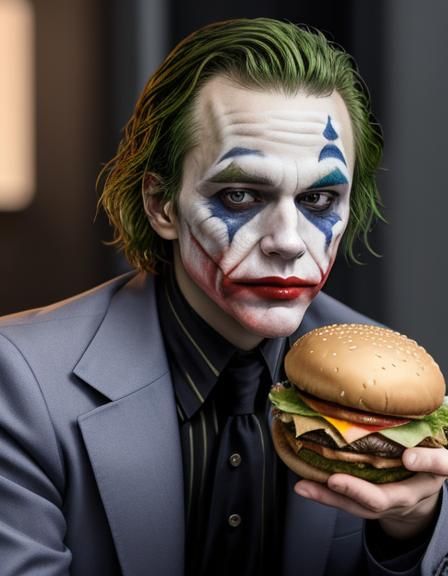 The Joker Enjoying a Hamburger: Comic Book Style