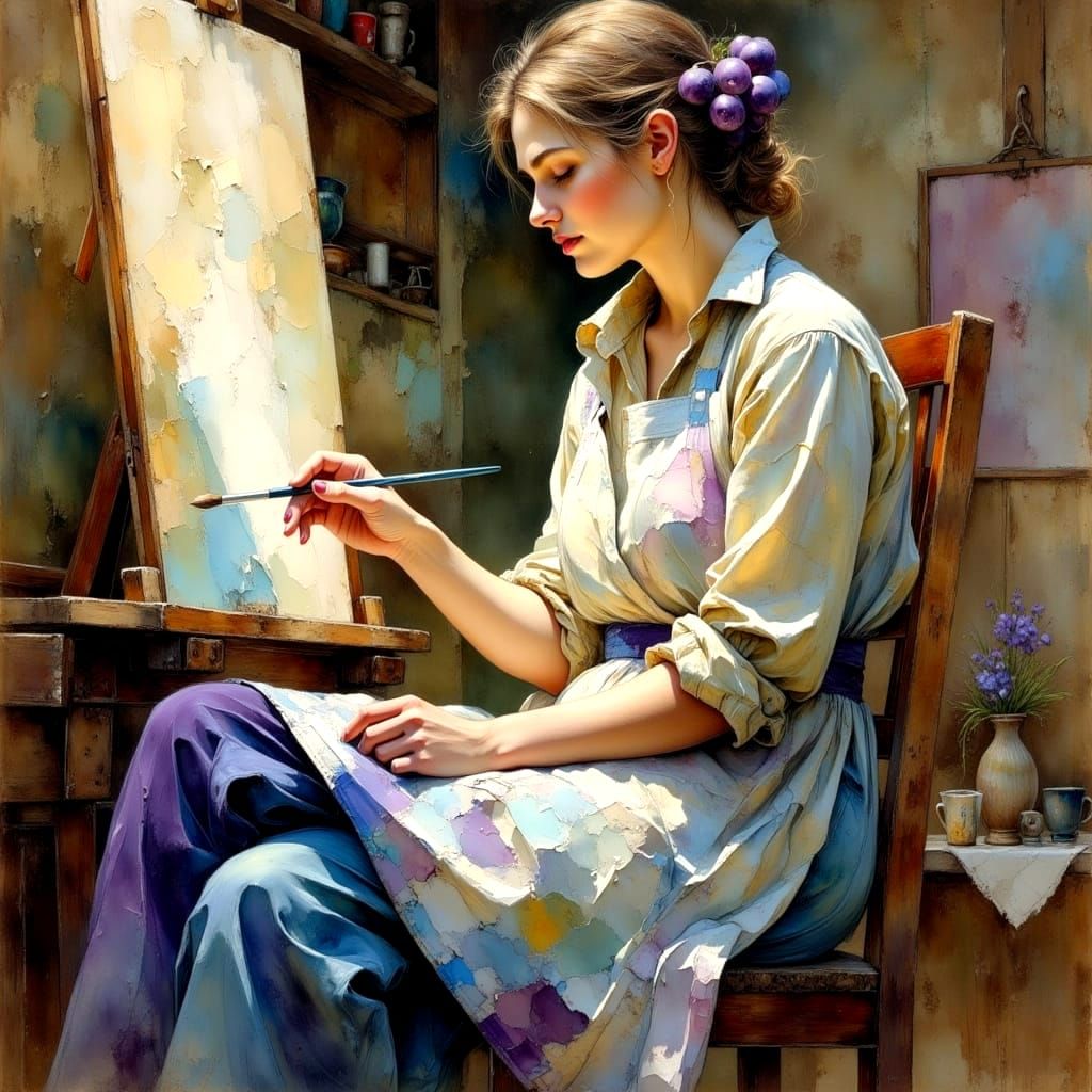 Painterly Impasto Portrait with Swirling Words