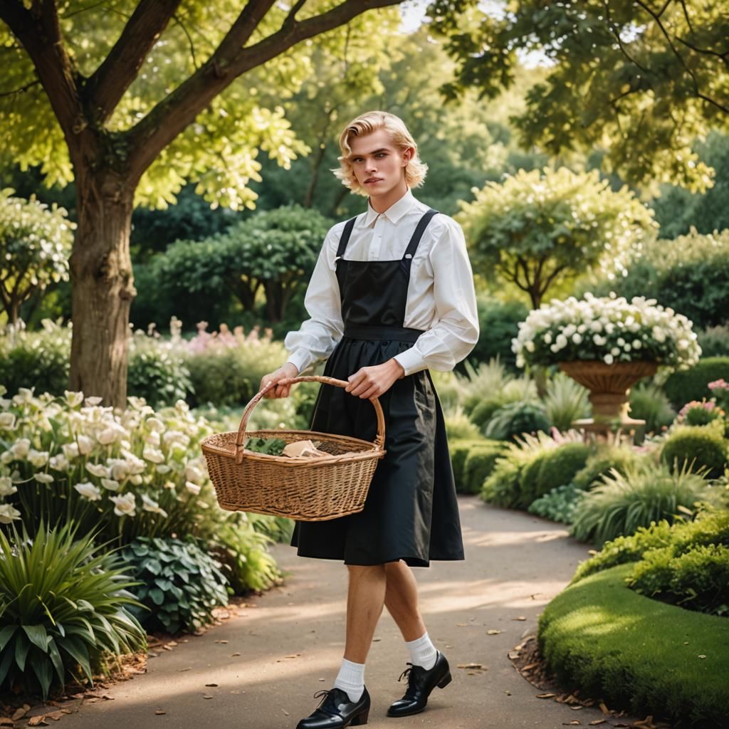Boy in Maid Dress: High-Fashion Editorial Photograph