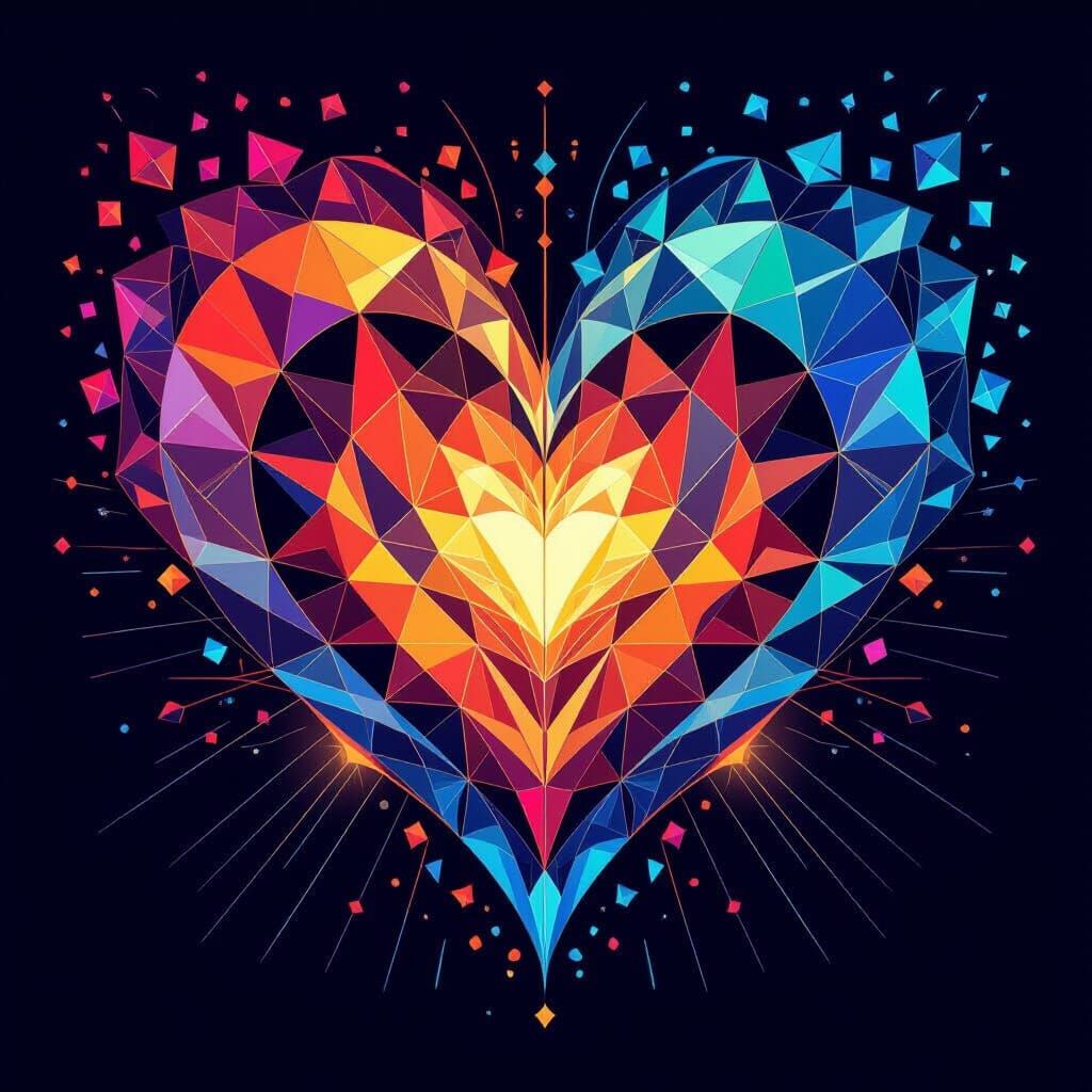 Abstract Geometric Love Heart in Vibrant Colors