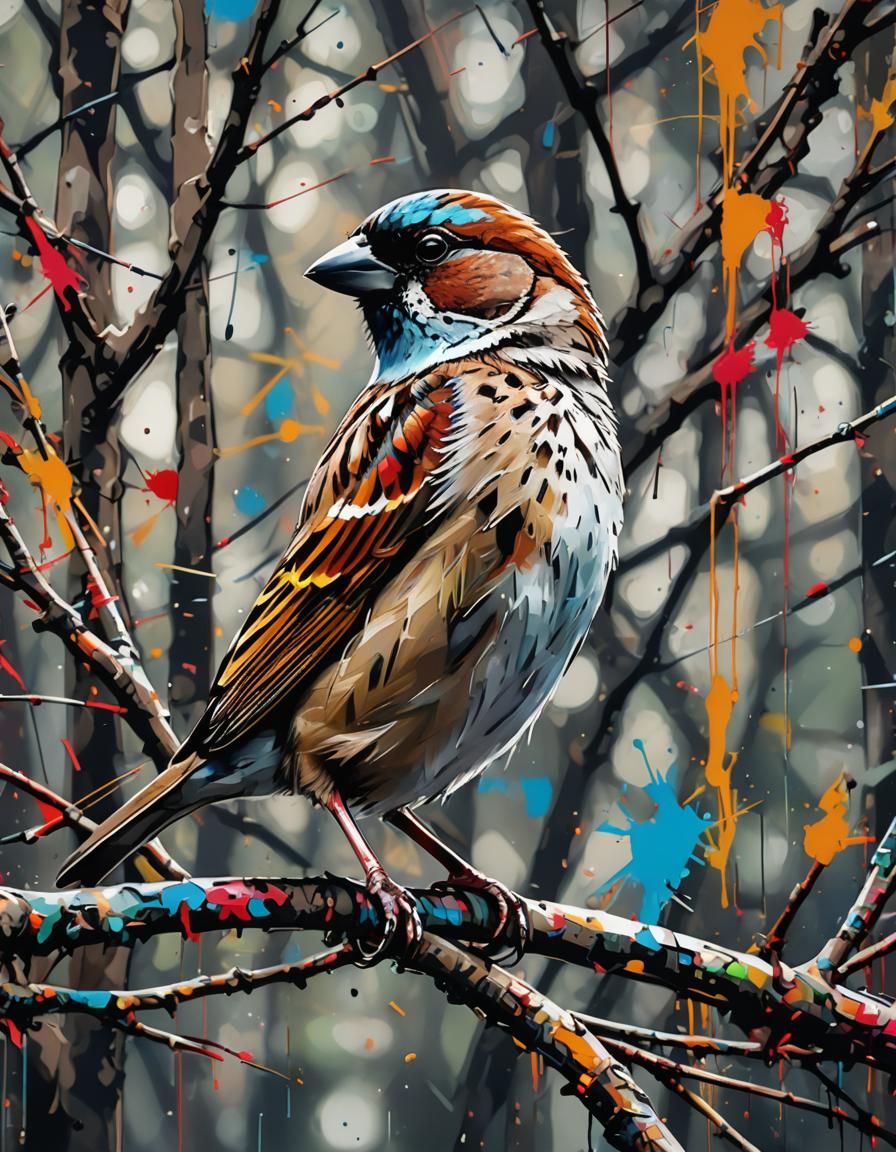 House Sparrow in Graffiti Art Style
