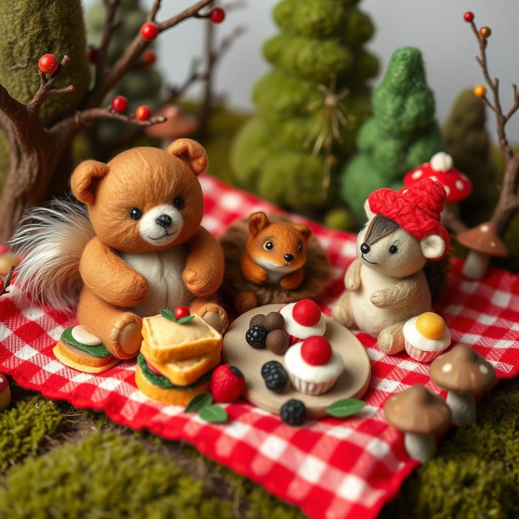 Felted Animals Picnic in Whimsical Style