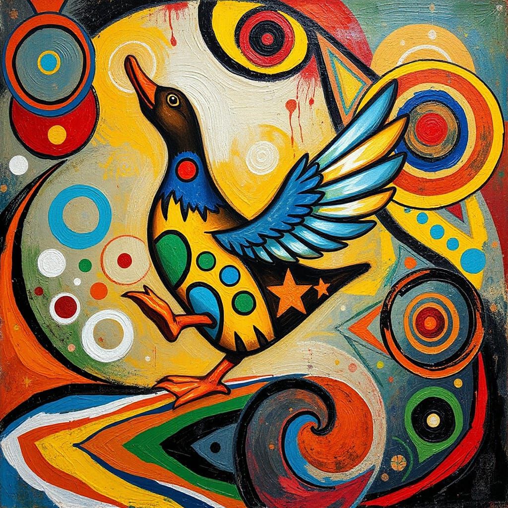 Dancing Duck in Kaleidoscope of Colors