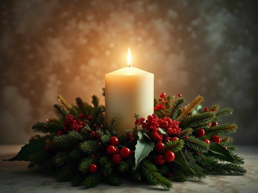 Photorealistic Candle and Christmas Wreath Double Exposure