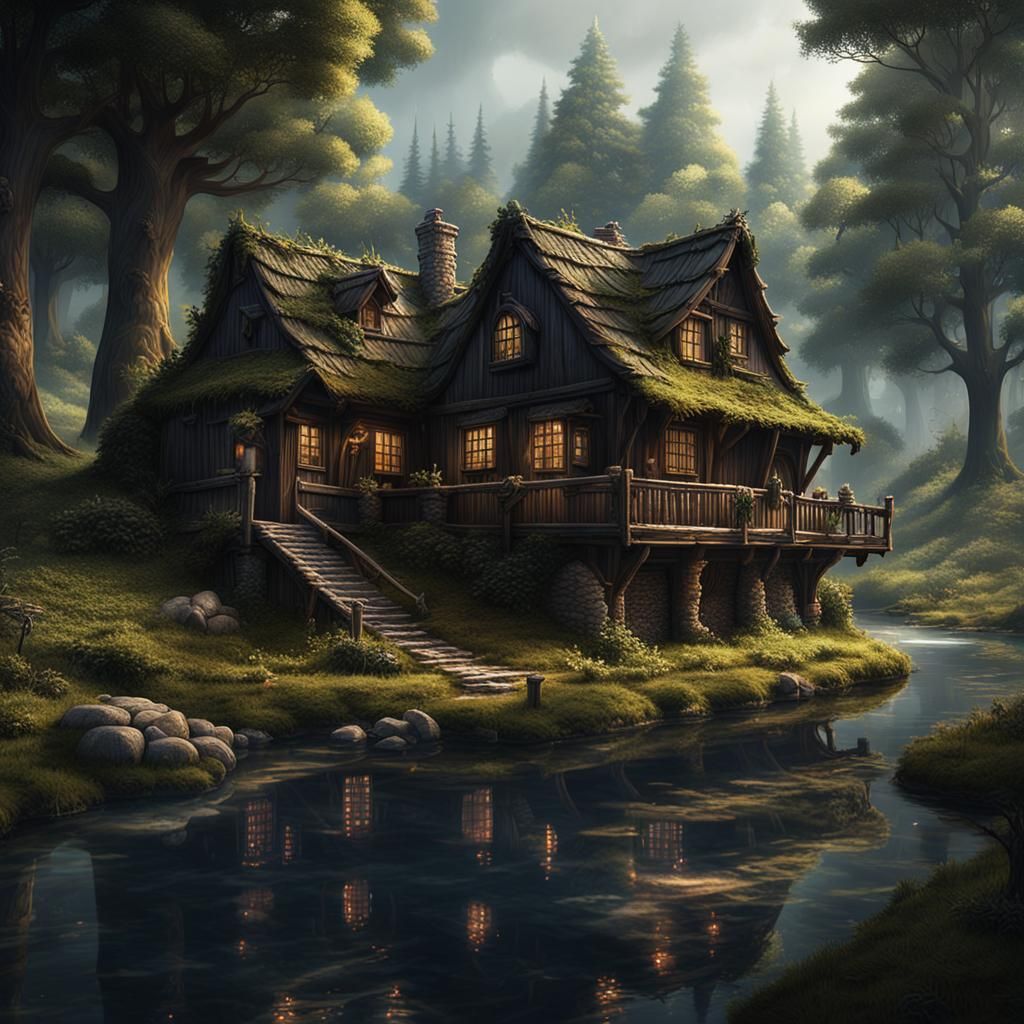Fantasy Farmhouse by River in Forest