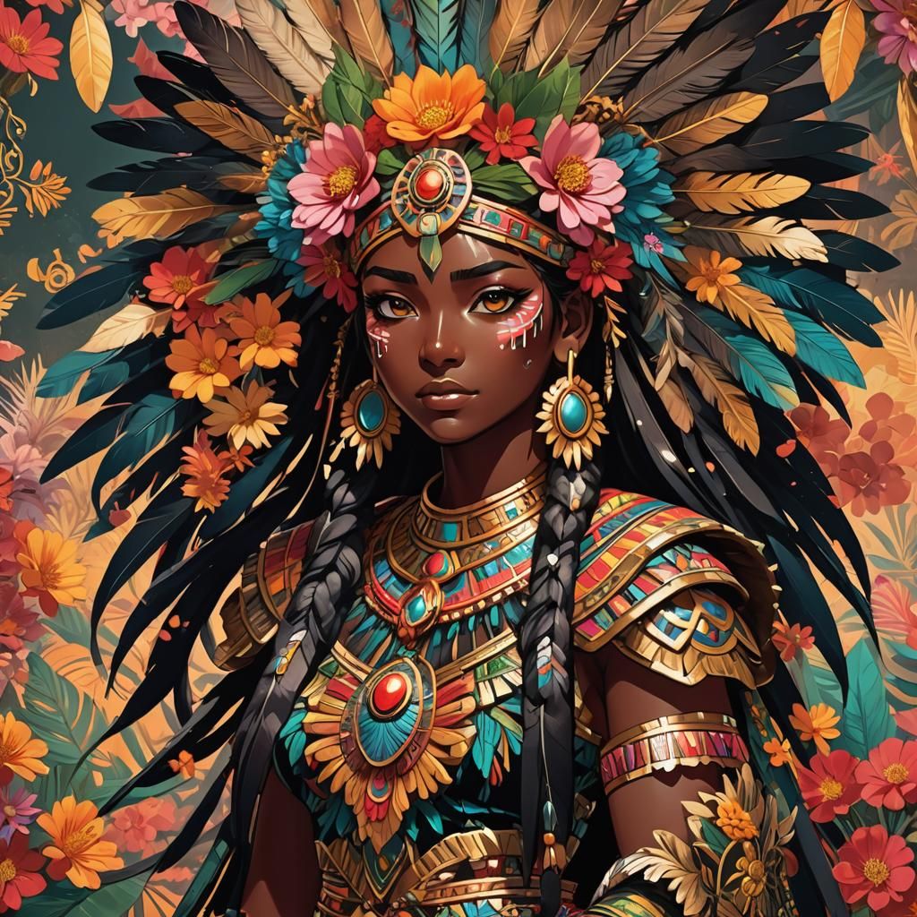 Aztec Girl in Vibrant Anime Manga Splash Art