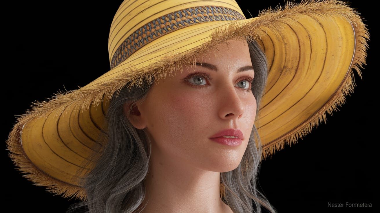 Woman in Banana Hat: Vibrant Impressionist Fantasy Art