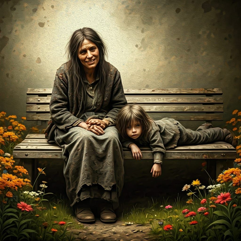 Weathered Woman and Boy in Baroque Style