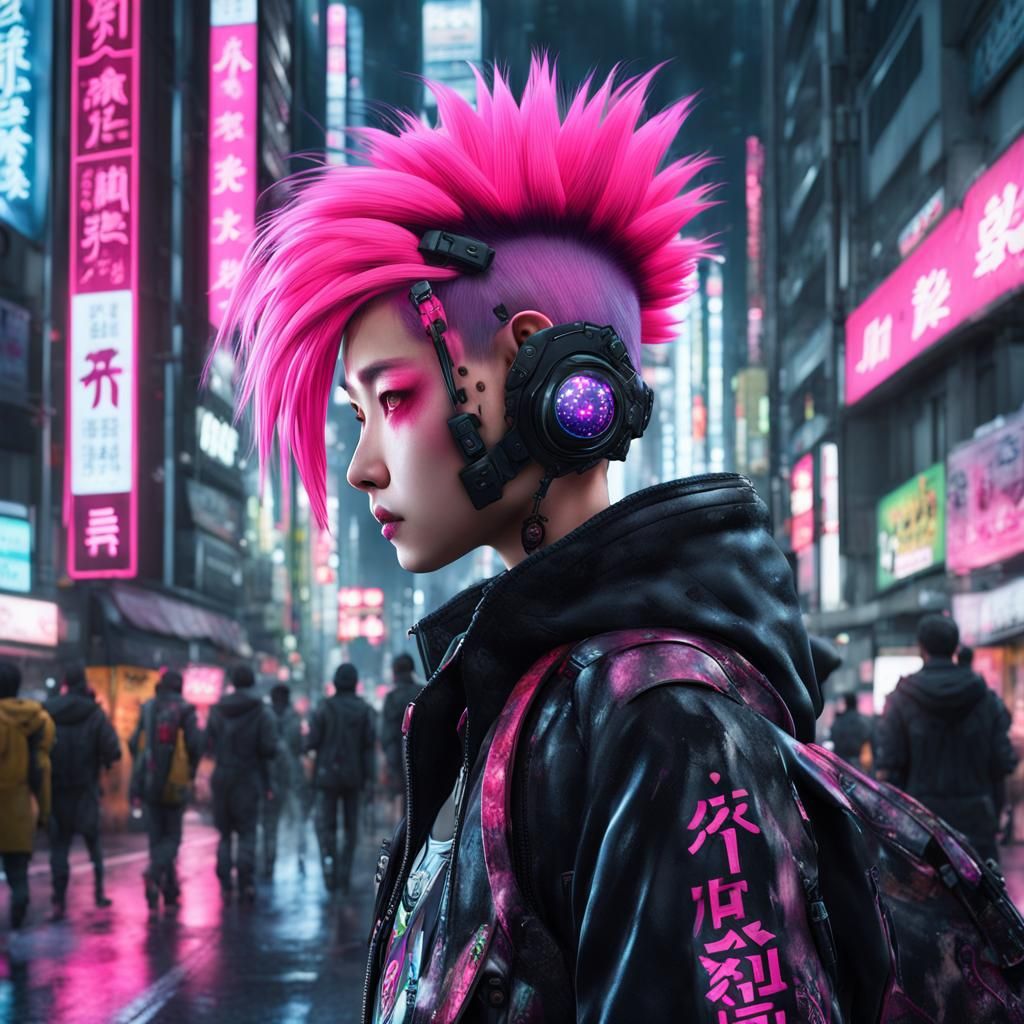 Cyberpunk Goth Teen in Neo-Tokyo, 8K
