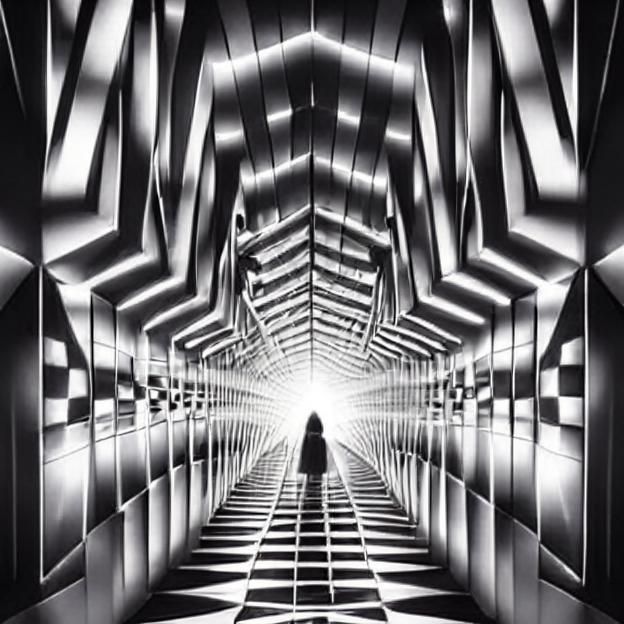 Op-Art optical illusions anime in a surreal setting black and white checkered optical illusion animation of royal sorcer...