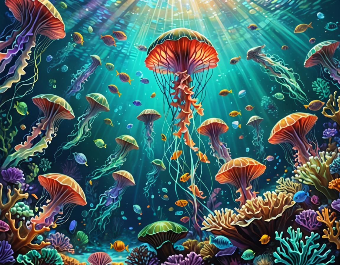 Coral Reef Teeming with Life: Underwater Digital Painting