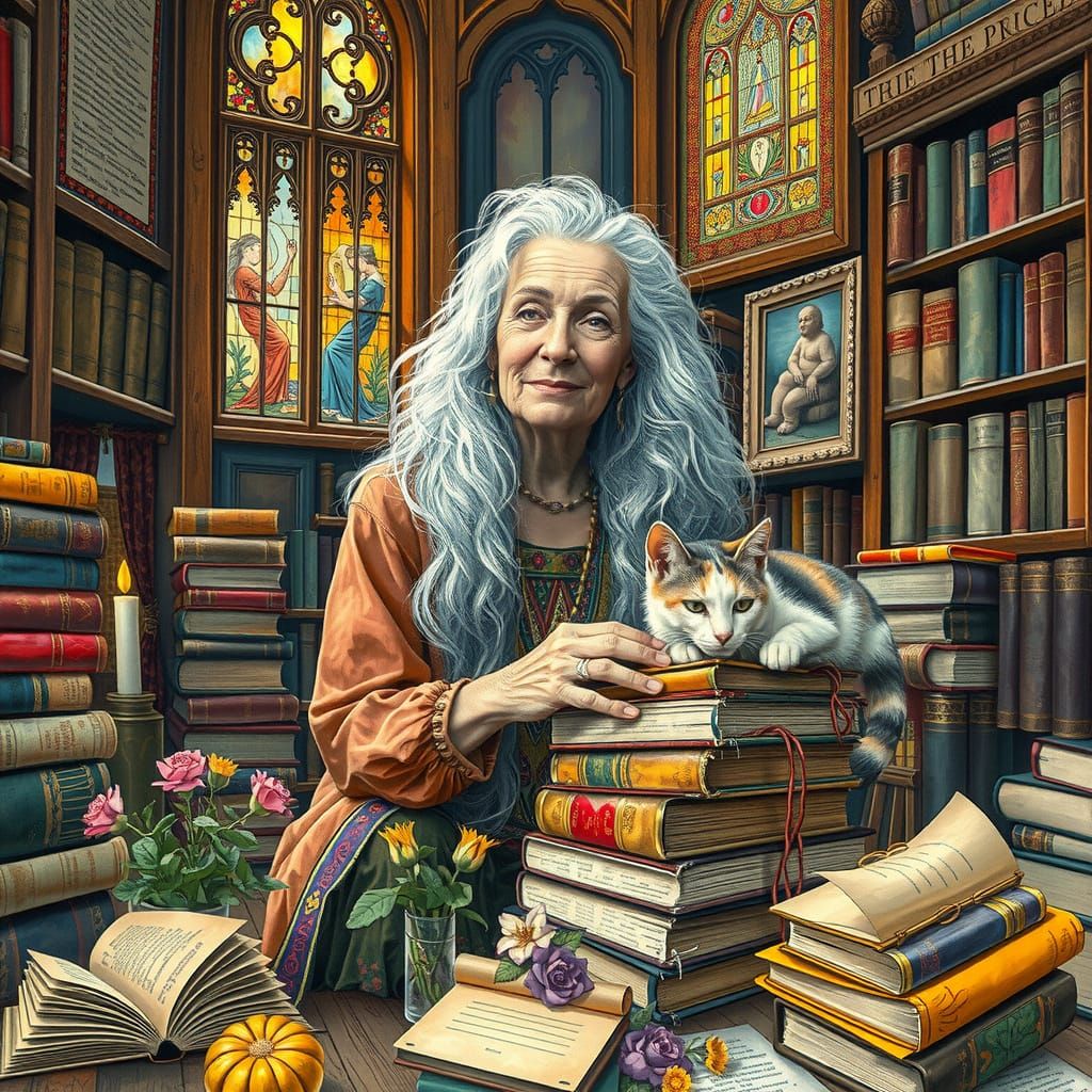Enchanted Bohemian Bibliophile in Whimsical Library