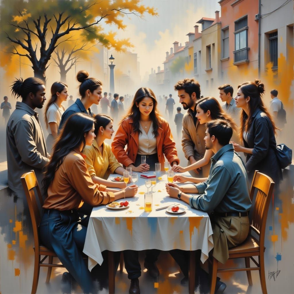 Expressionist Unity: Diverse Group Shares Moment of Understa...