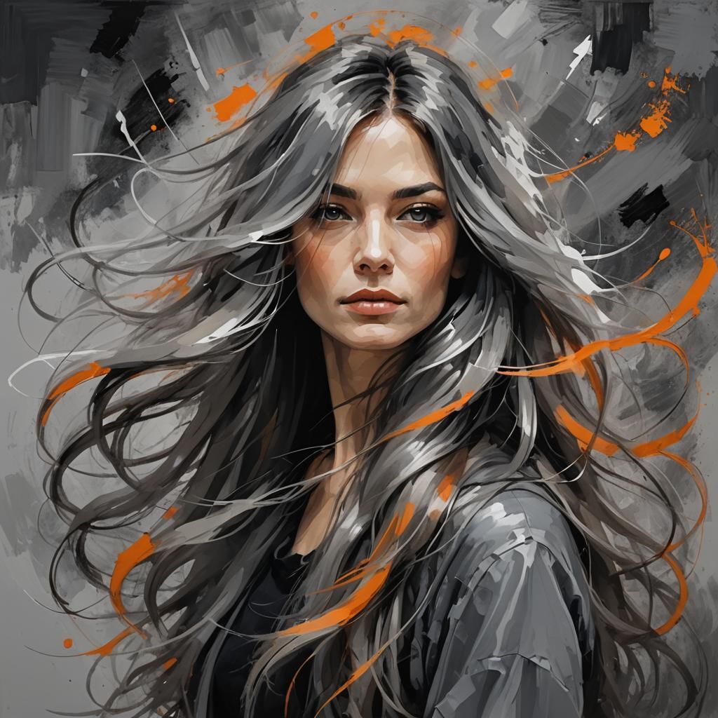 Woman with Flowing Hair: Impressionistic Digital Painting