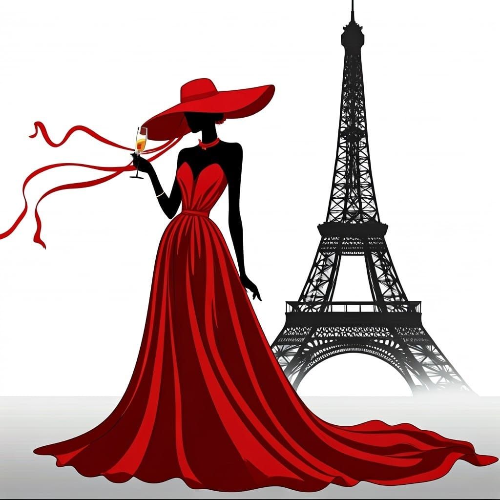 Chic Woman in Red Silhouette, Paris