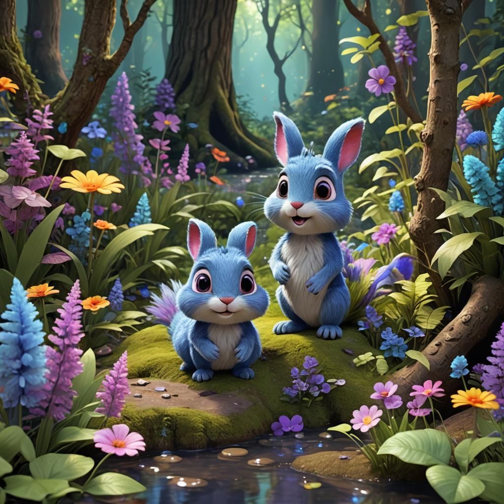 Милые зайки потерялись в волшебном лесу