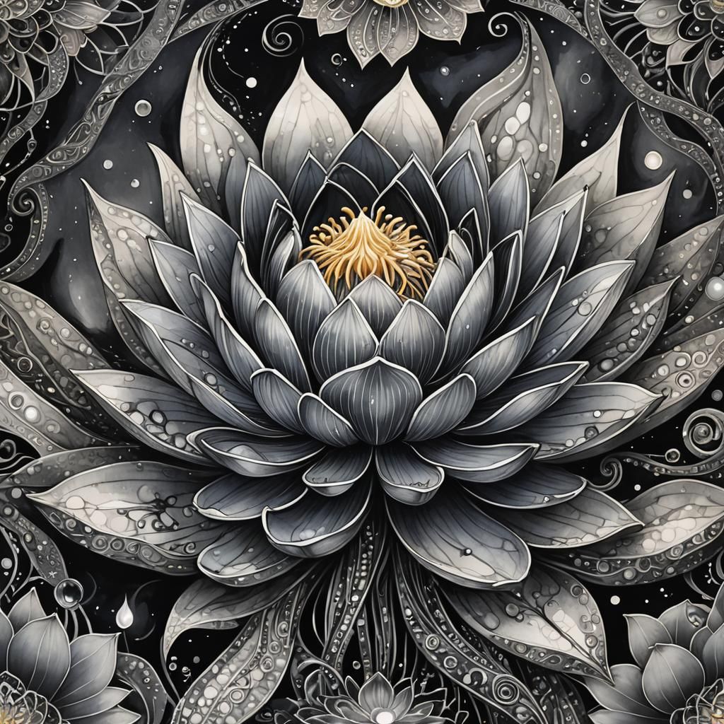 Hematite Lotus Bloom in Surreal Digital Art