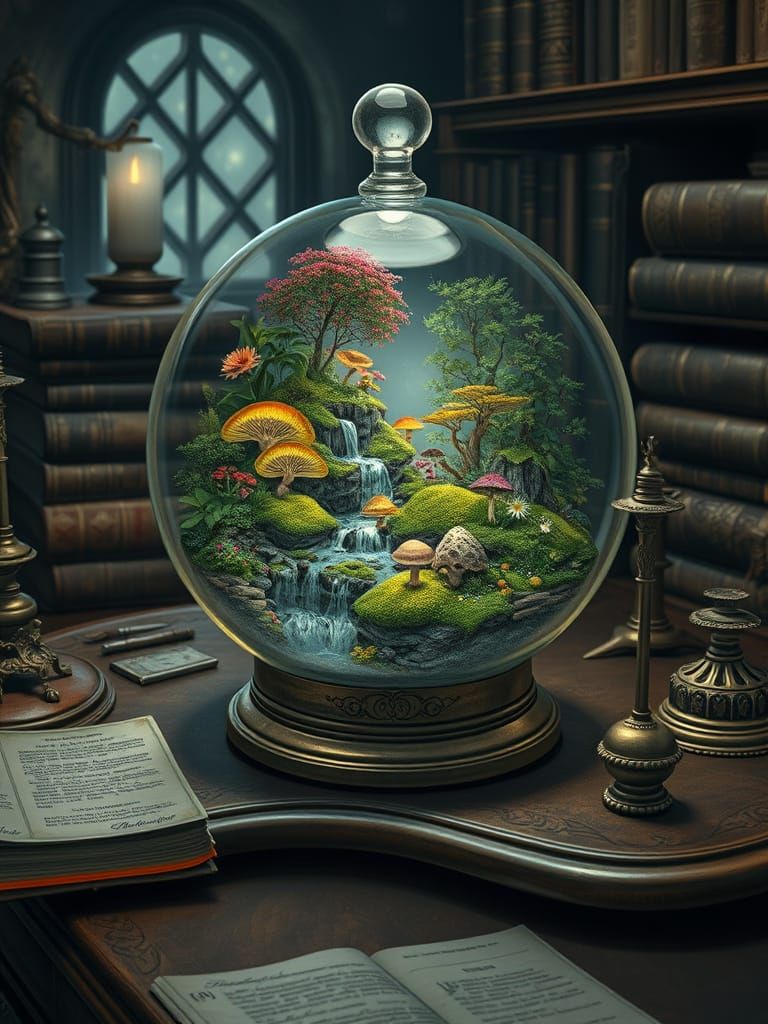 Miniature Ecosystem in Glass Orb: Botanical Art
