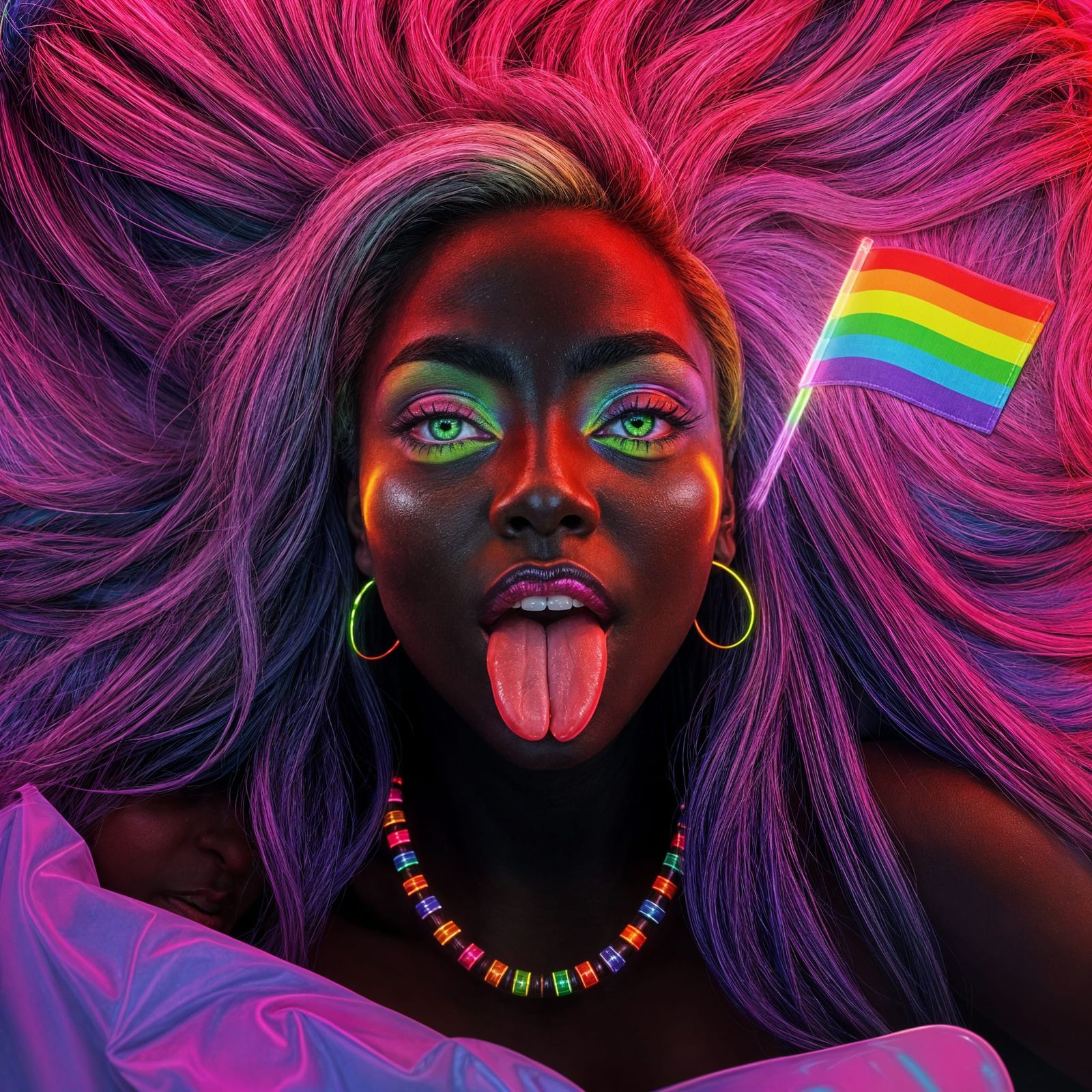 Cyberpunk Portrait of Crossdresser with Pride Hologram