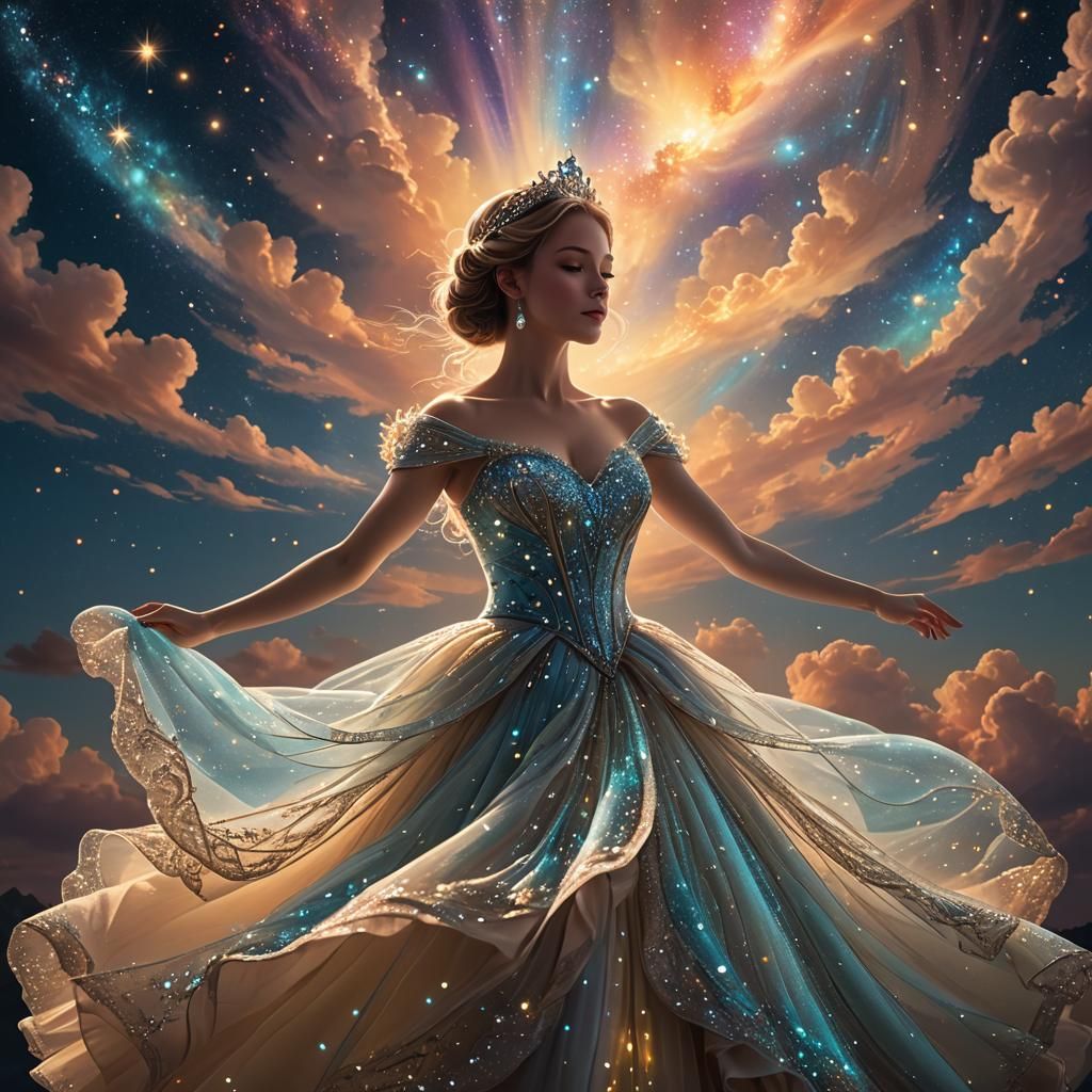 Princess Dancing in Sky with Bioluminescence