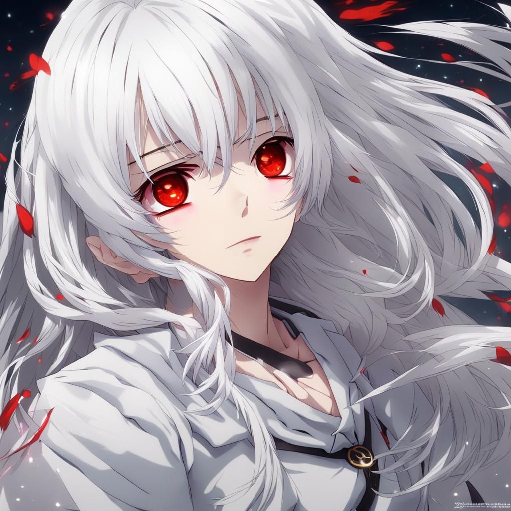 Anime Girl with White Hair and Red Eyes