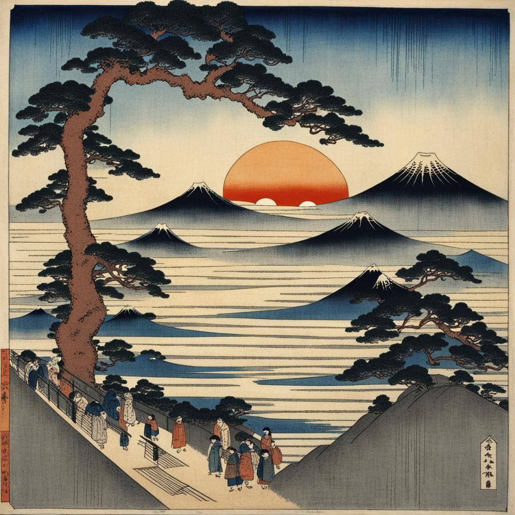 Sunshine and Rain in Hokusai Style
