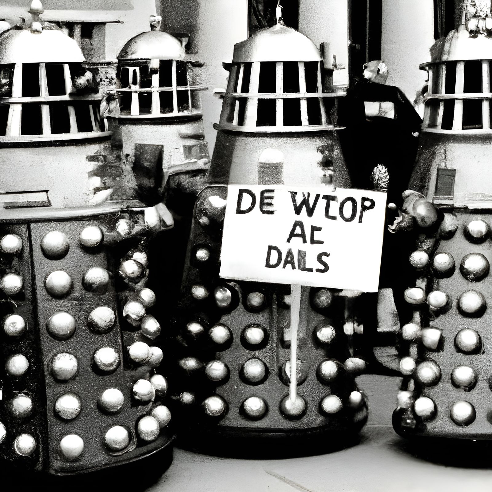 Daleks Advocate for Robot Rights in Vintage Photo