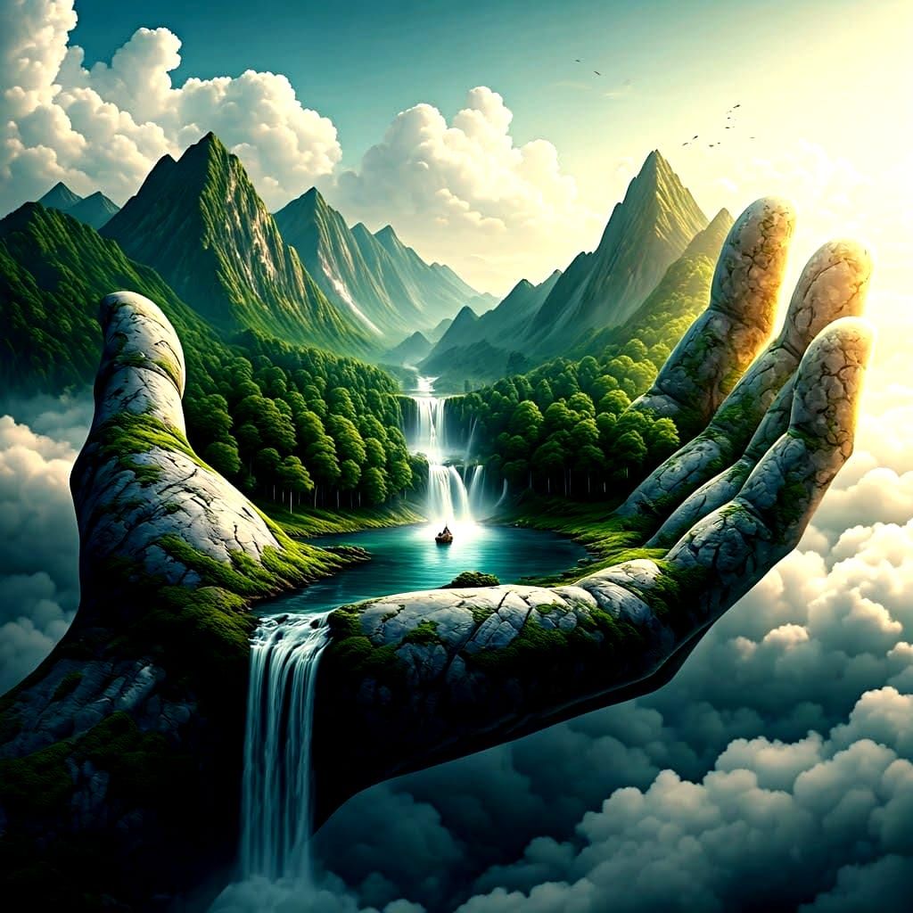 A hand protecting the nature