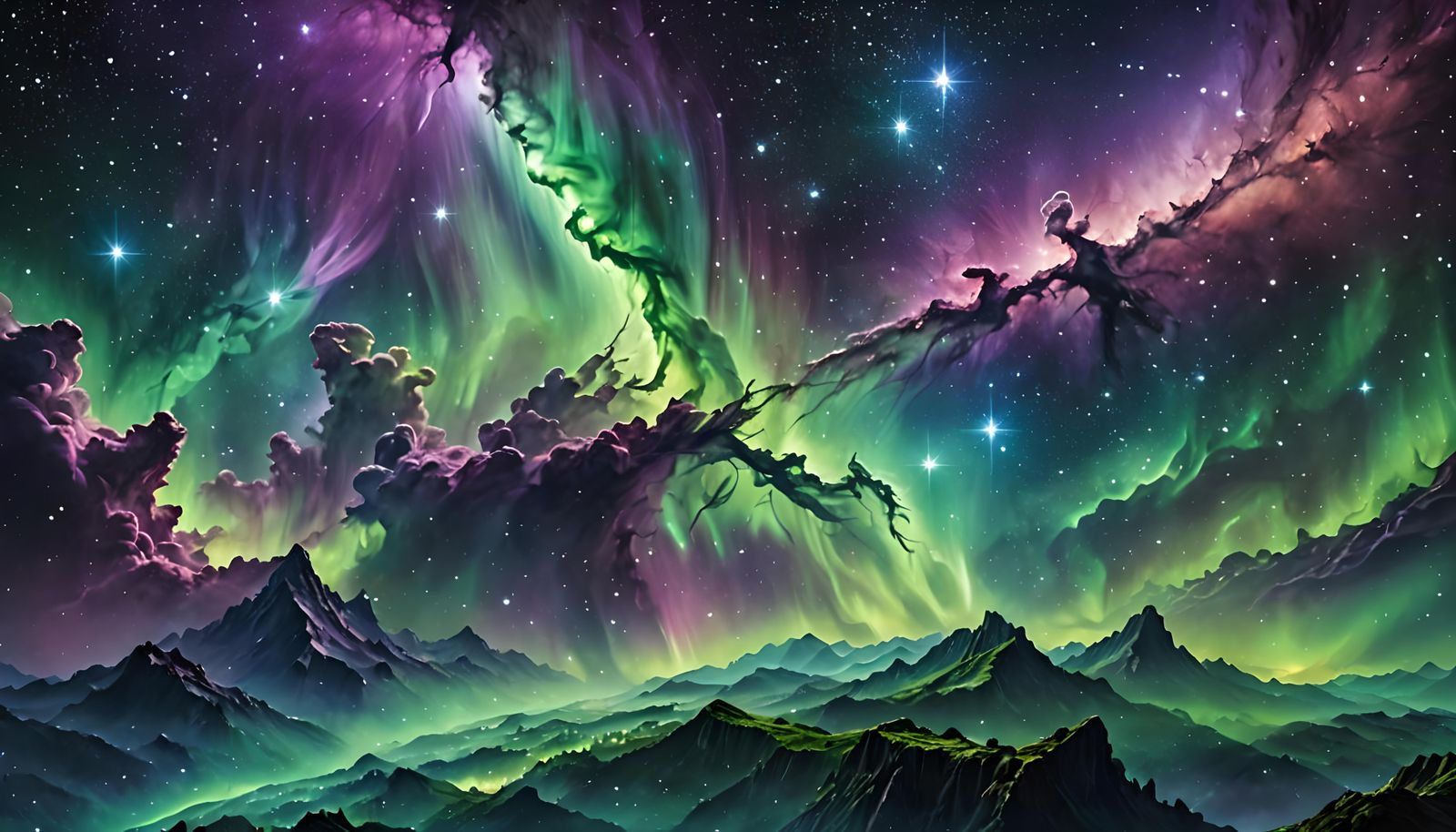 Aurora Borealis Nebula Space Wallpaper in Detailed Matte Pai...