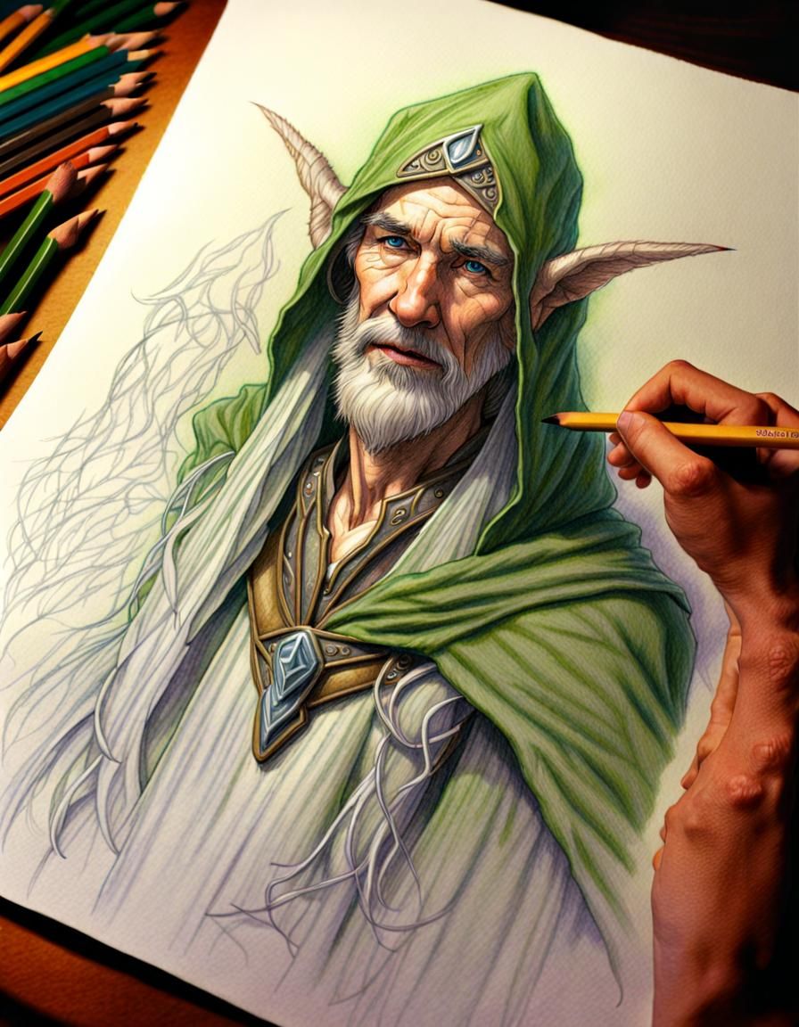 Elvish Druid Emerges: Colored Pencil Fantasy Sketch
