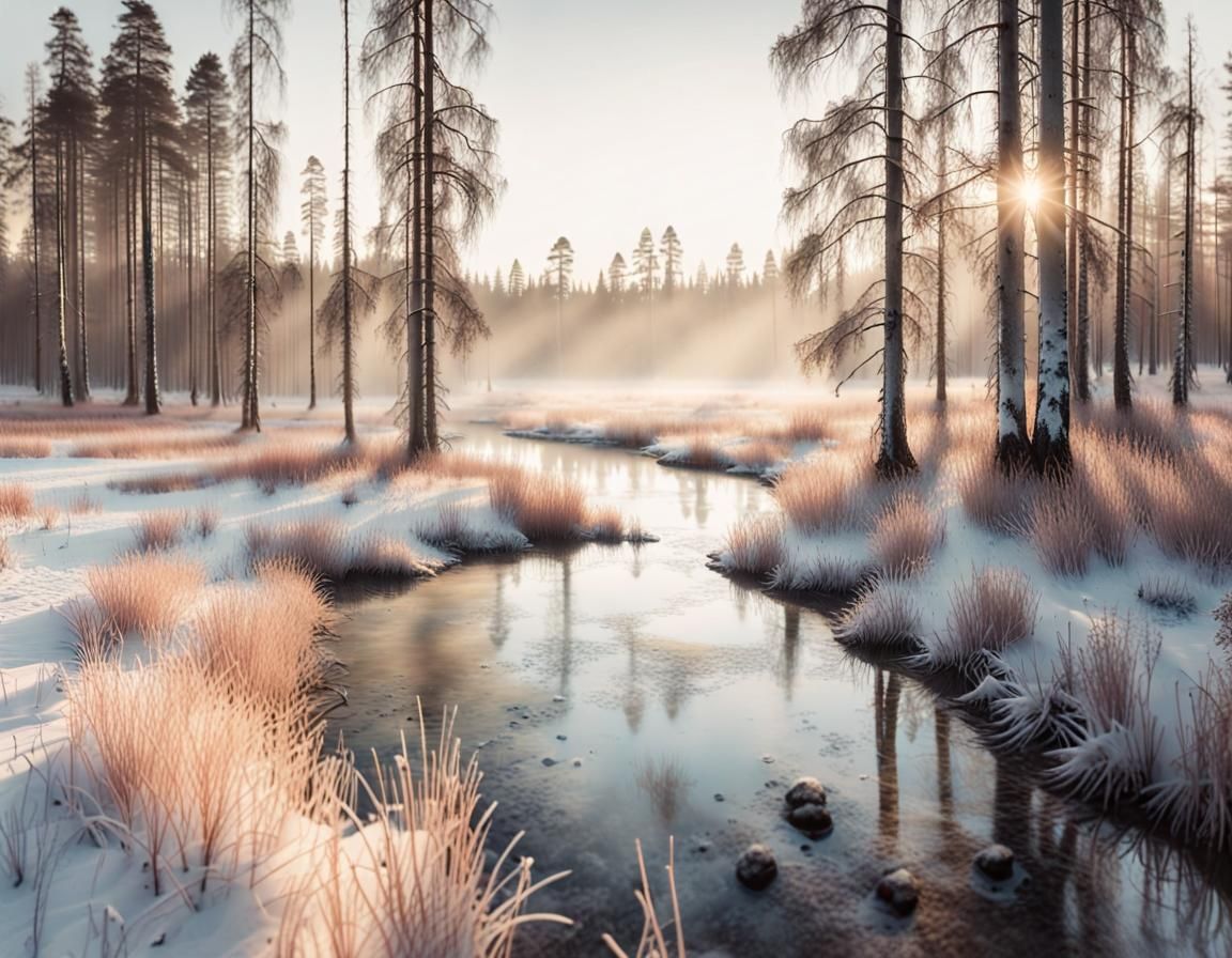 Nordic Winter Landscape with Ski Track