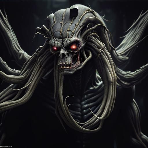 Terrifying Four-Armed Man-Spider in Hyperrealistic Horror St...