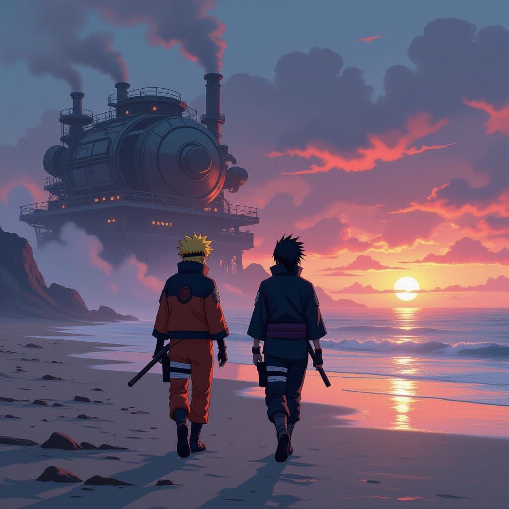Naruto and Sasuke Walk a Steampunk Beach