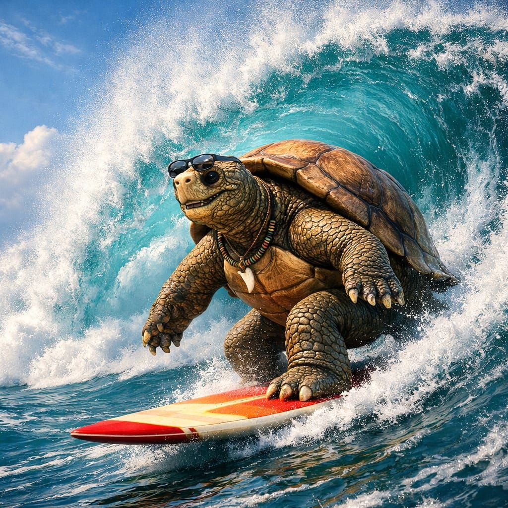 Giant Tortoise Surfing a Massive Wave