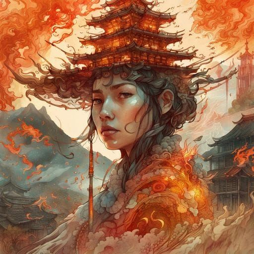 Fire Mage and Mountain Temple Portrait