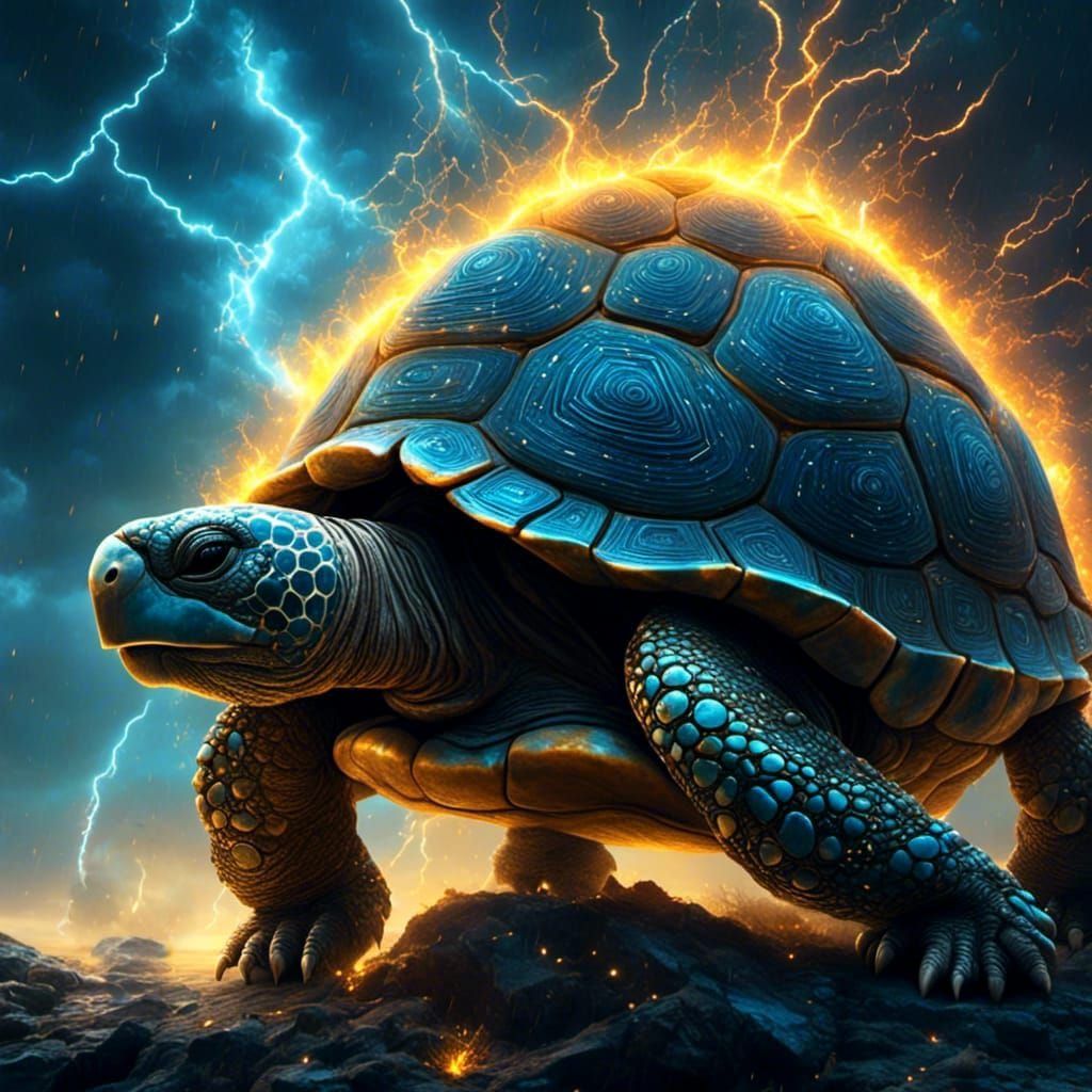 Electric Tortoise in Swirling Lightning Storm