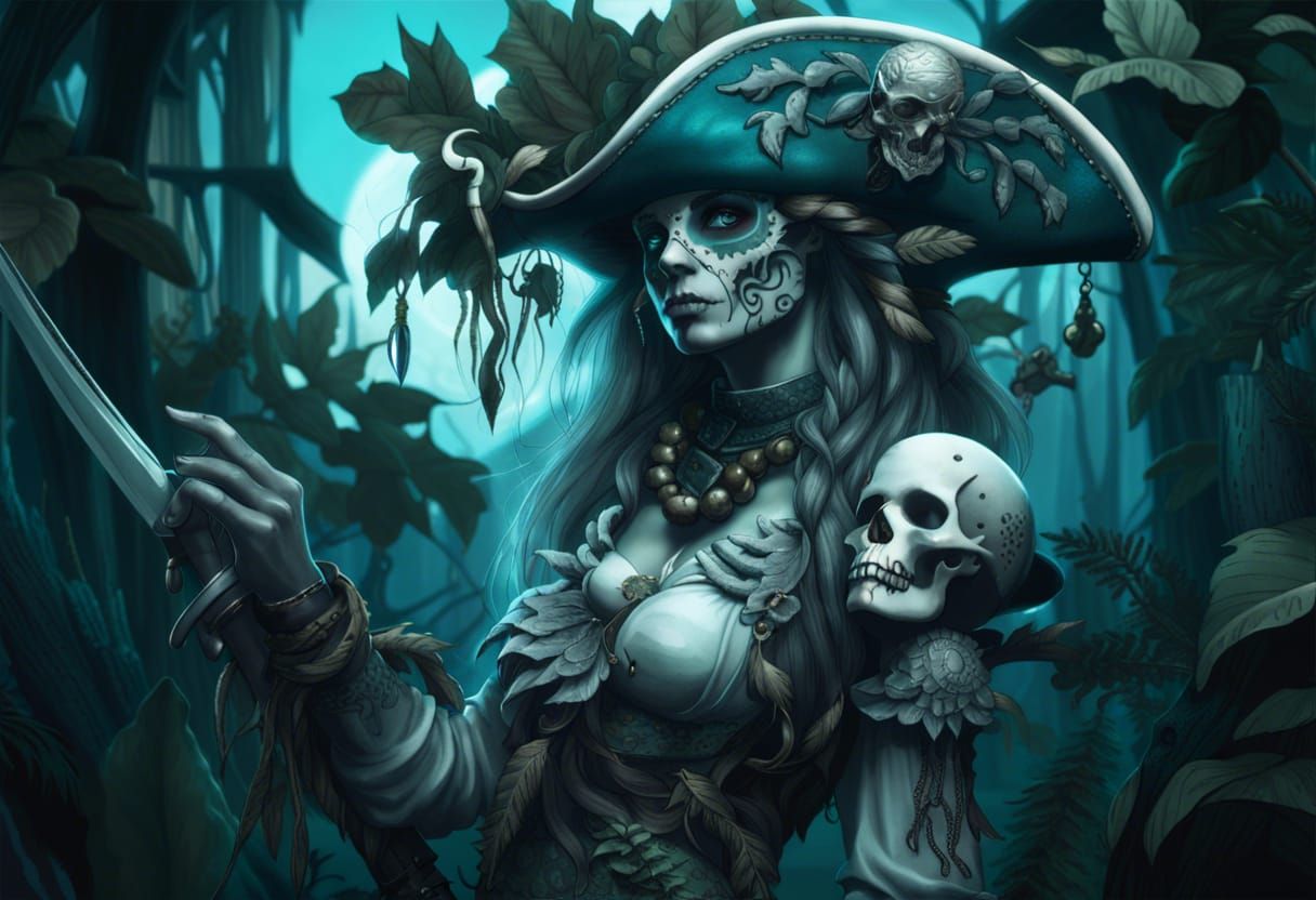 Undead Pirate Woman in Detailed Fantasy Art Style