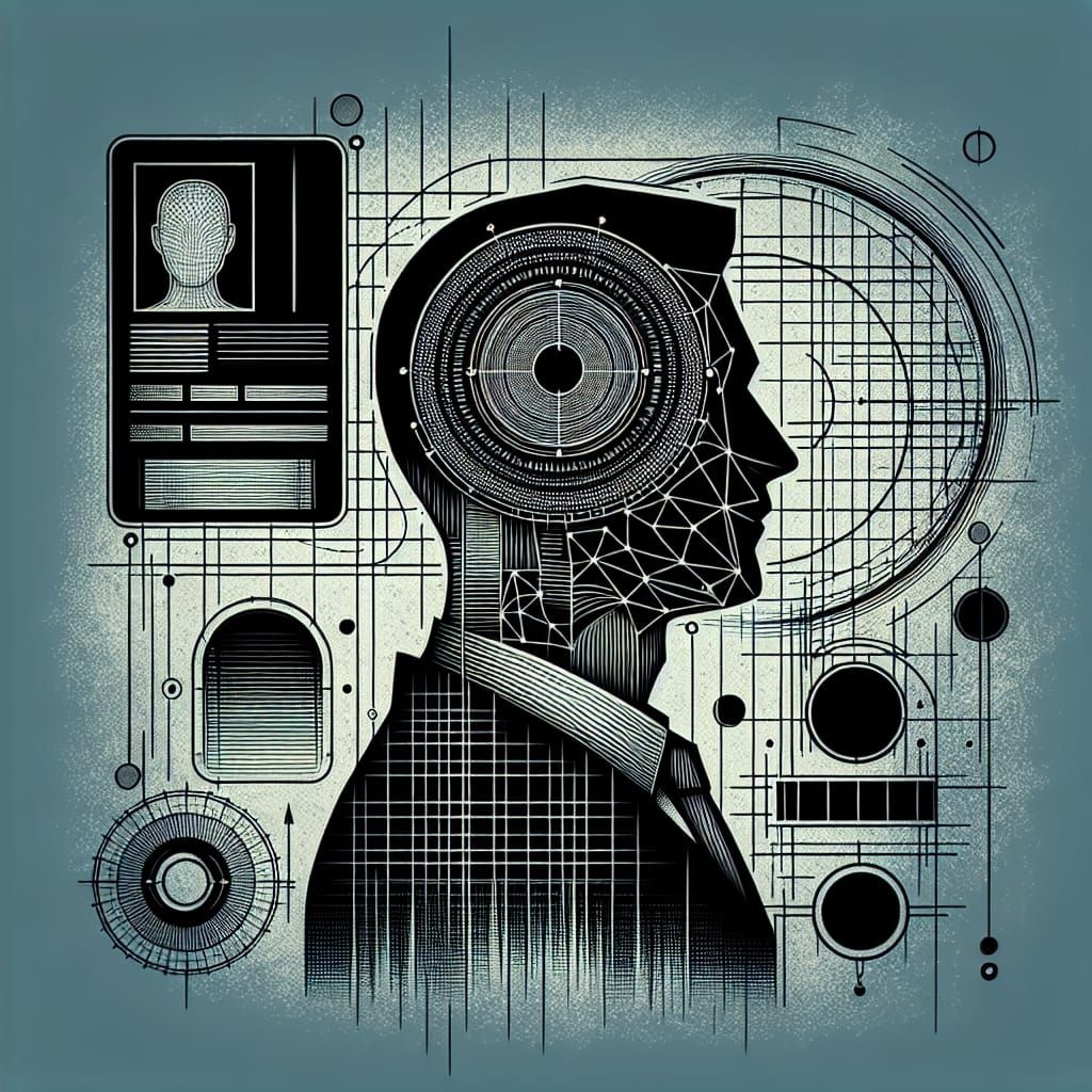 Technical Ink Sketch of Head Silhouette with ID Card