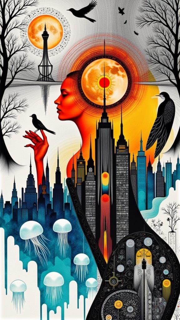 Surreal Spectral Figure in Dadaist Collage Style